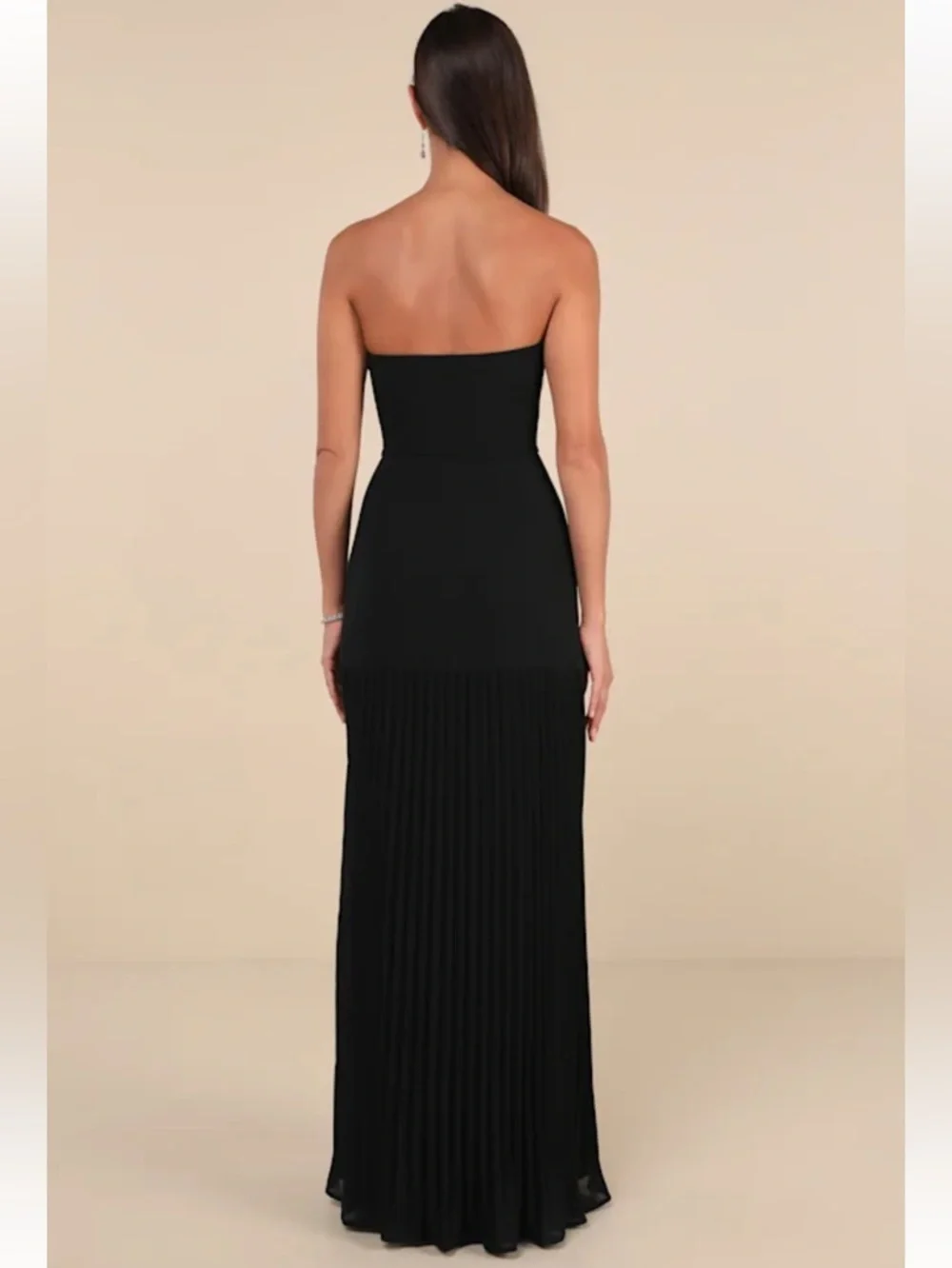 NWT Lulus Celebratory Aesthetic Black Pleated Strapless Maxi Dress - Picture 3 of 11